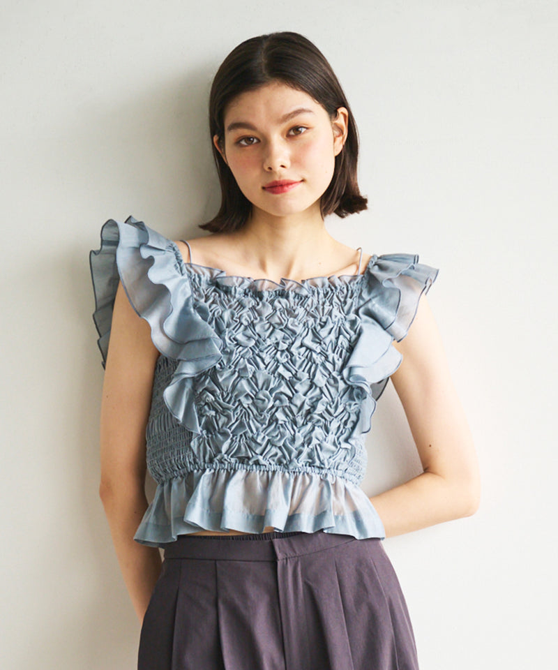 shirred frill blouse