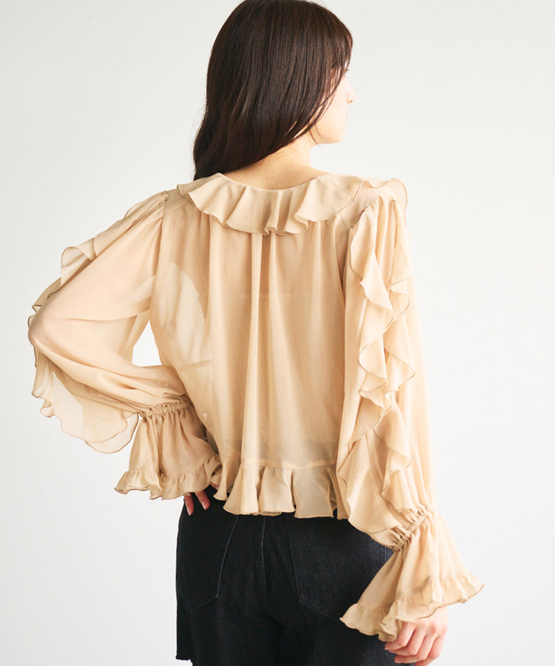 ribbon frill cardigan x shirred camisole