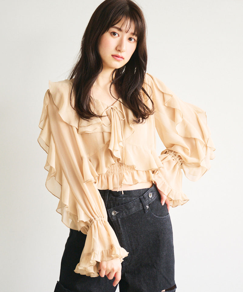 ribbon frill cardigan x shirred camisole