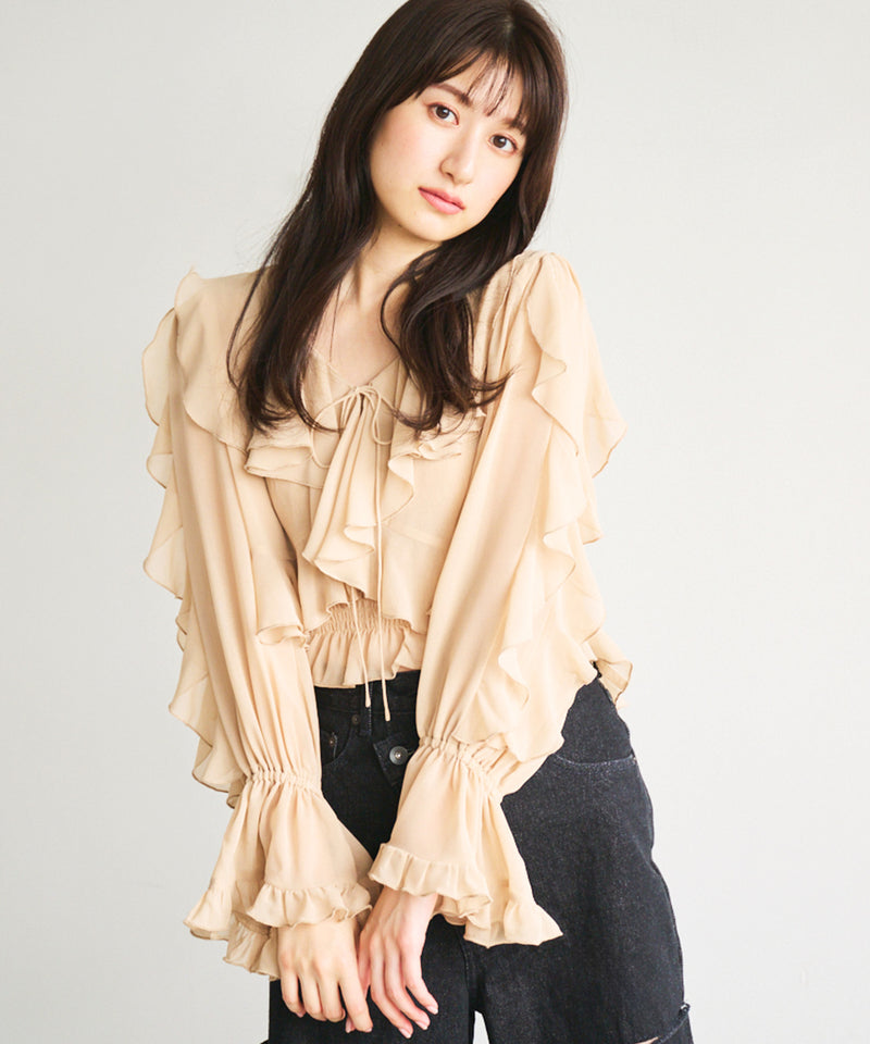 ribbon frill cardigan x shirred camisole