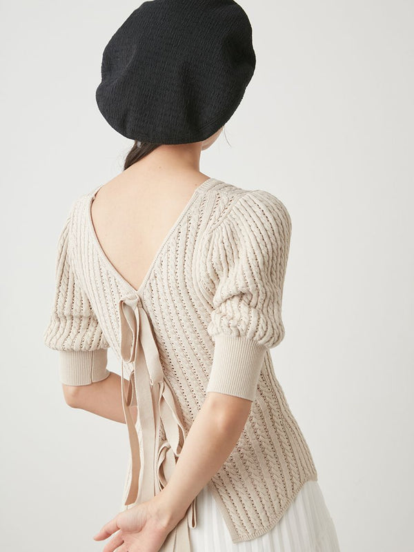 back open ribbon knit top