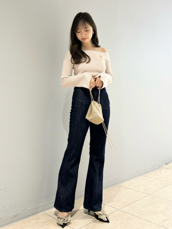 hem flare slim denim pants