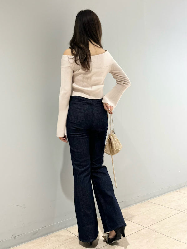 hem flare slim denim pants